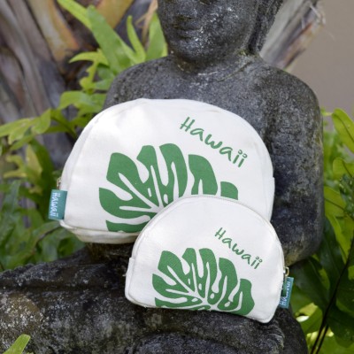 Canvas Pouches Monstera Leaves Green