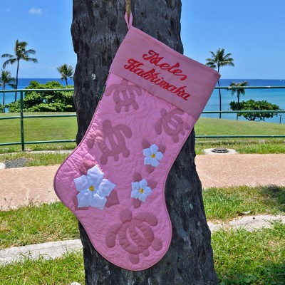Hawaiian Christmas Stocking Honu -Pink