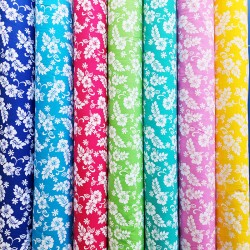 Hawaiian Fabric By The Yard -  Hibiscus Flowers -Royal Blue - Baby Blue - Fuchia - Lime - Mint - Pink - Yellow