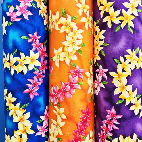 Hawaiian Fabric By The Yard -  Plumeria Flowers